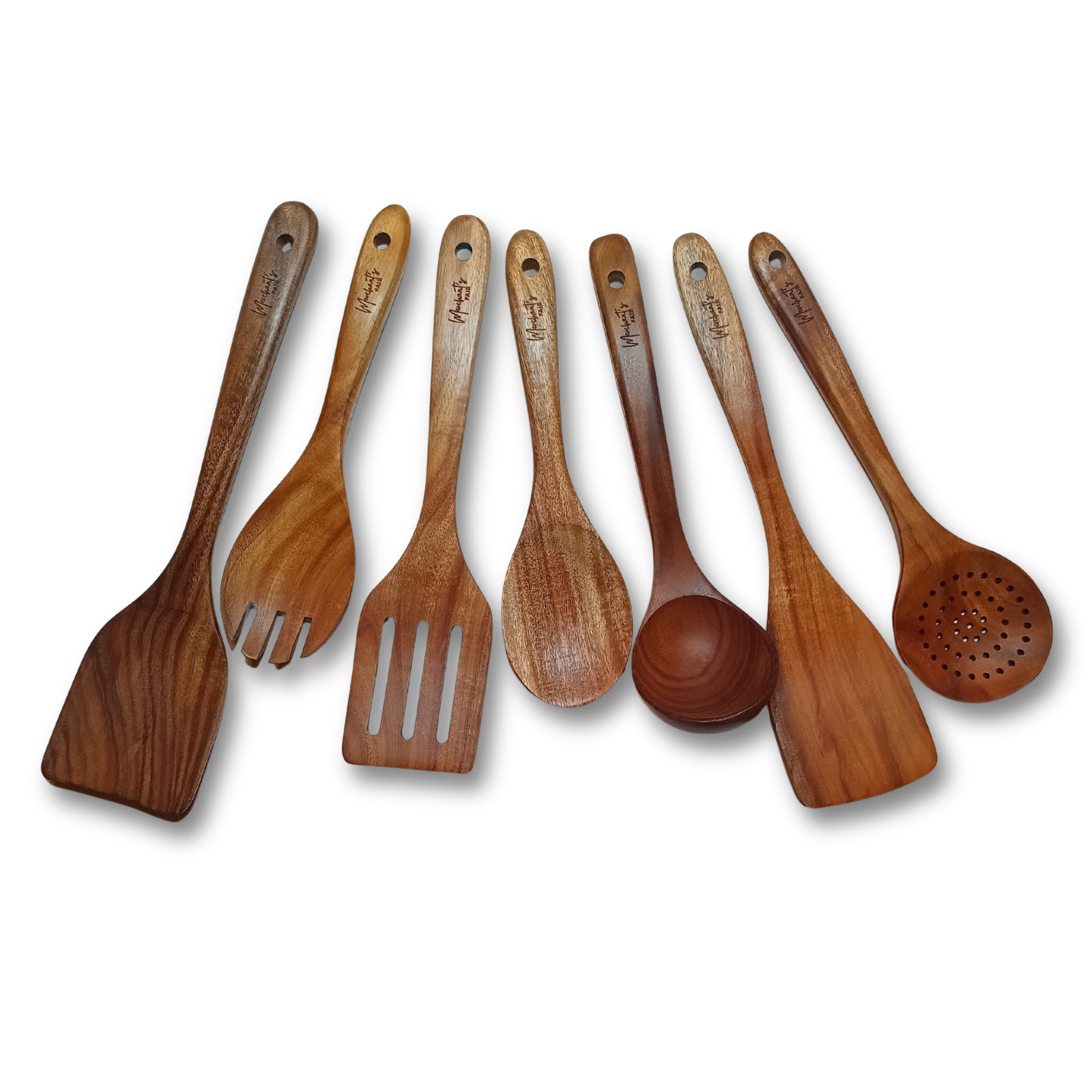 Teak Wood Cooking Utensils 7 Piece Set - Oil Finish - No Lacquer Eco-Friendly!