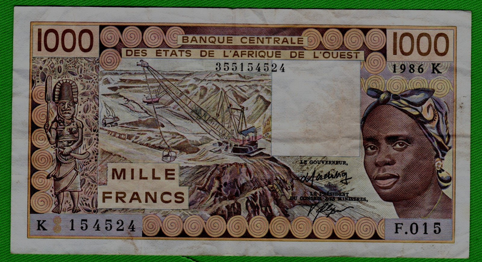 1986 WEST AFRICAN STATES  1000 FRANCS BANKNOTE -