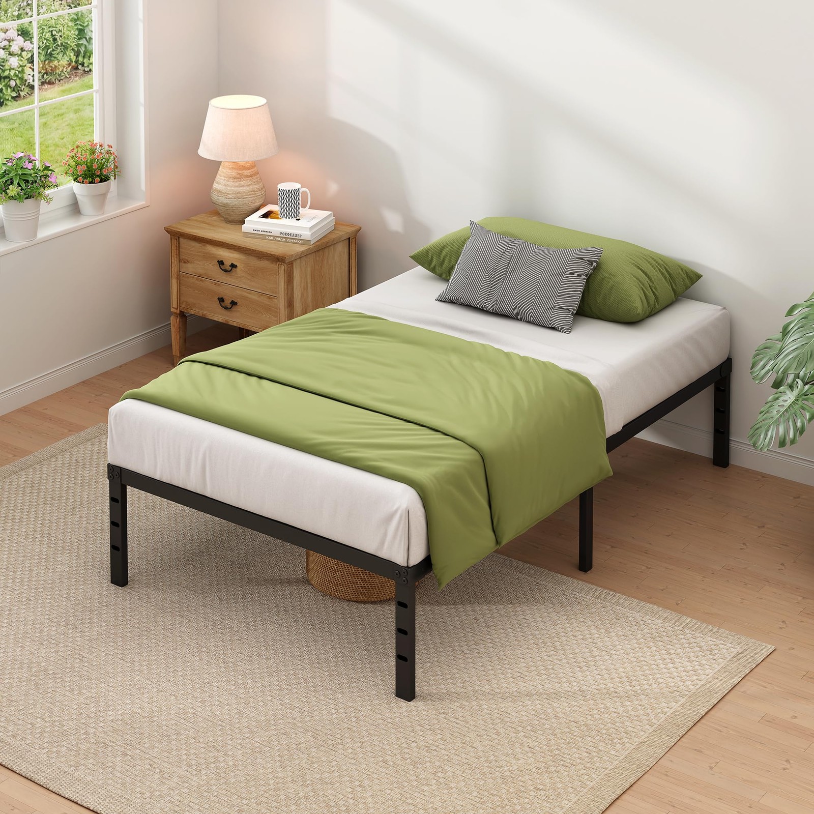 NEW JETO Metal Bed Frame,Twin Size Bed Frame with Storage Space,Heavy Duty St...
