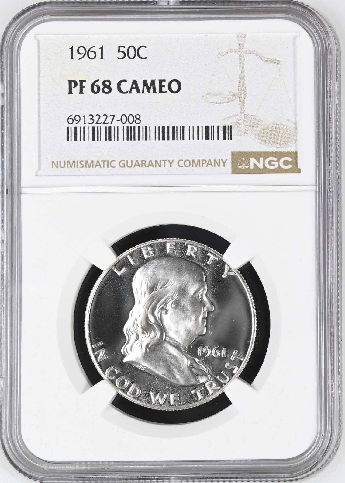 1961 Franklin Half Dollar, NGC PF 68 CAMEO, PR68CAM