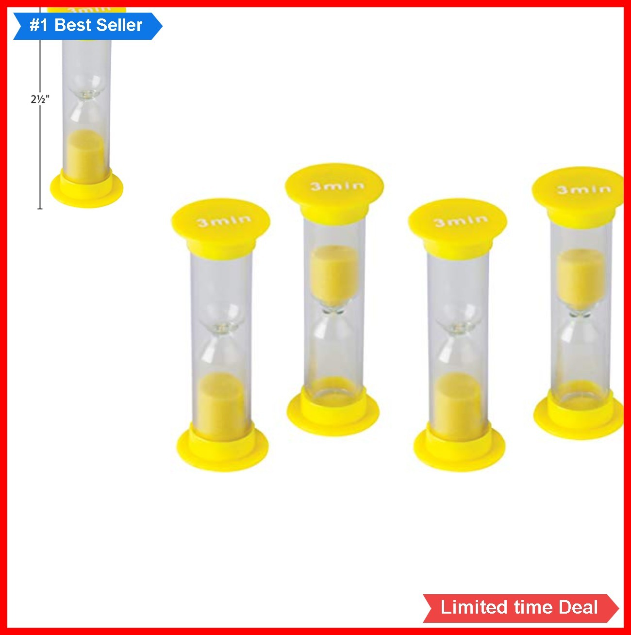 3 Minute Sand Timers Mini Pack of 4 Classroom Timer Plastic Yellow for Games