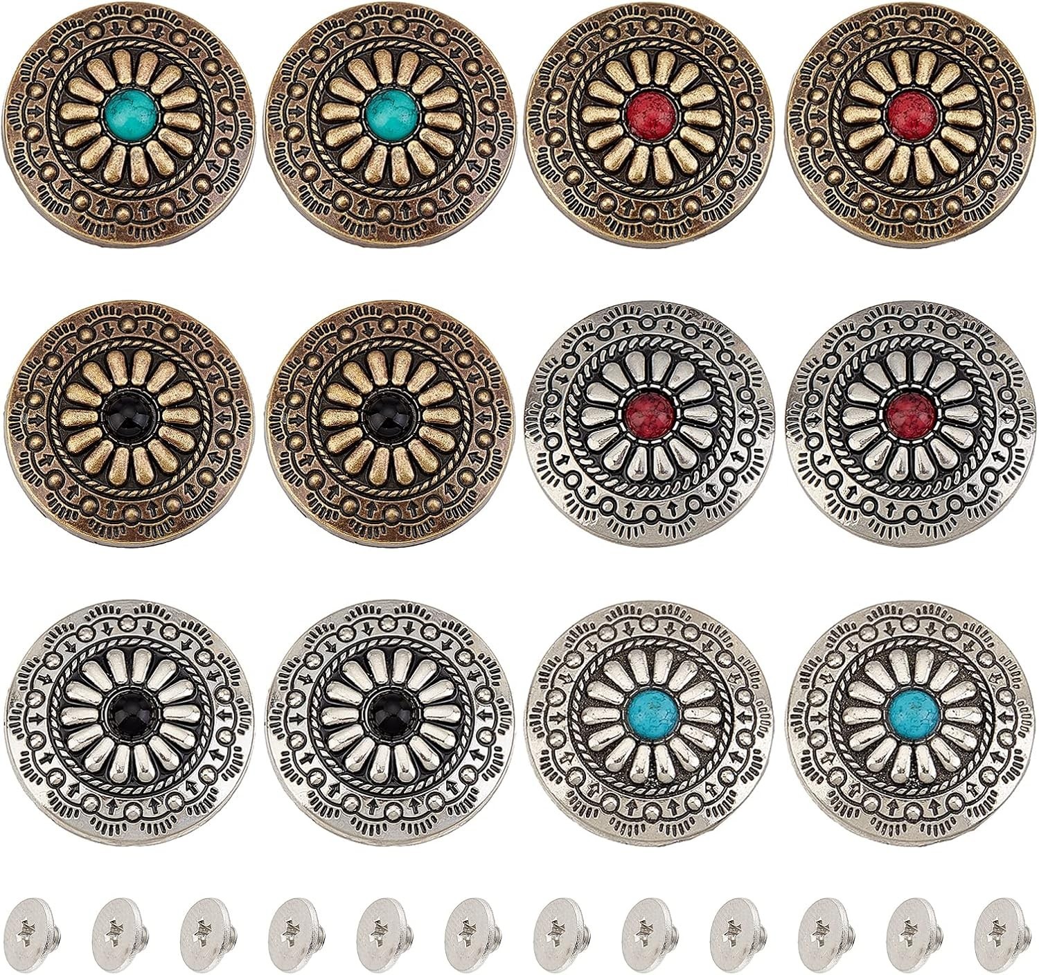 12Pcs 30Mm Screw Back Buttons Concho Screw Back 6 Colors Vintage Western Style T