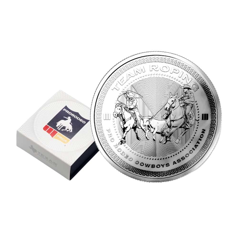 1 oz Reverse Proof Texas Mint PRCA Team Roping Silver Round (Capsule, Box)
