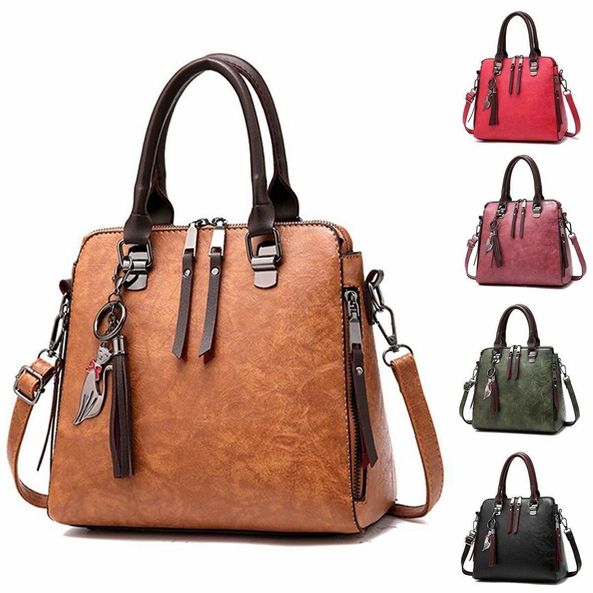 Fashion Women Casual Retro Oil Leather Handbag Crossbody Bag Tote Shoulder Purse