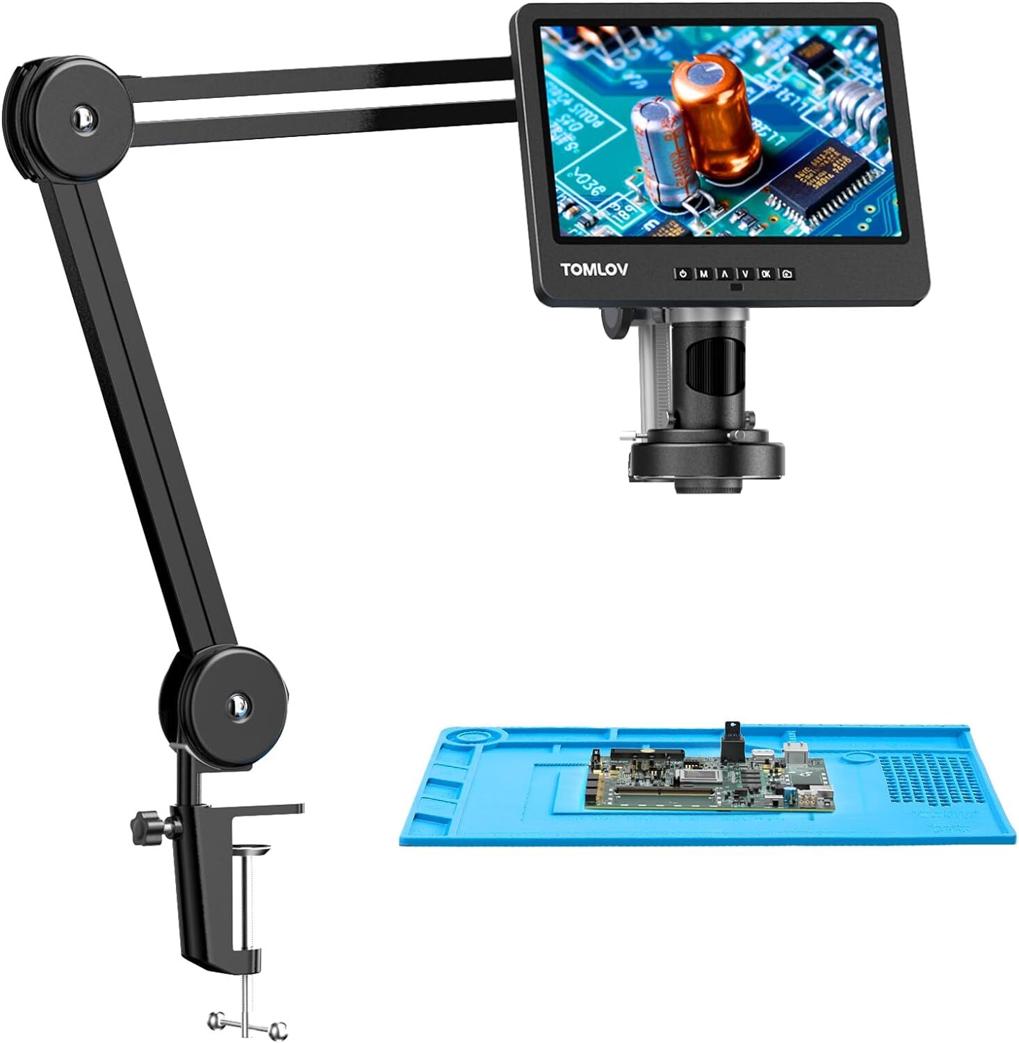 TOMLOV DM602 Flex 10" Digital Microscope 2000x Flexible Arm Electronic Soldering
