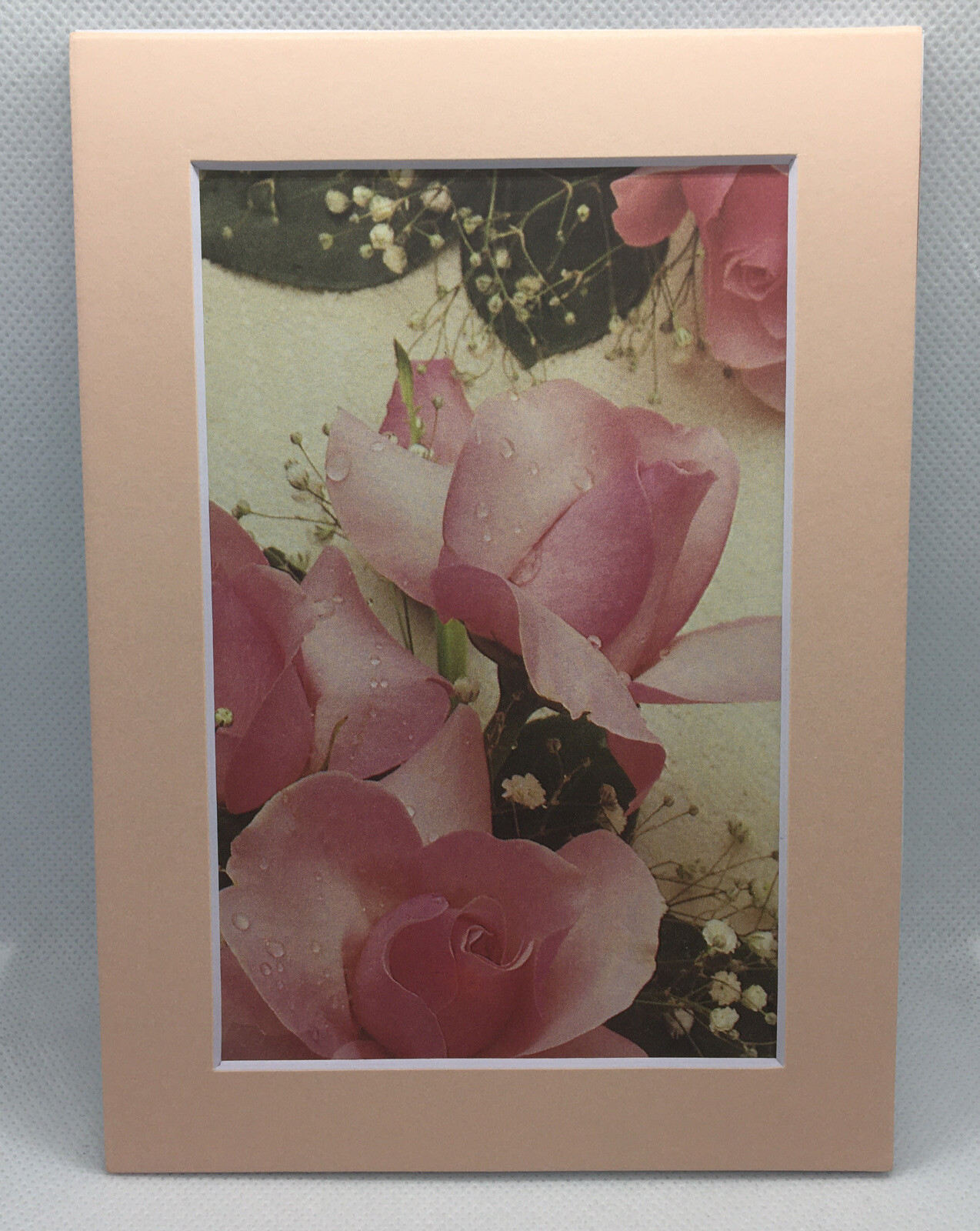 New Handmade 5x7 (Matted) Pink Roses Bouquet Water Droplets Free Ship 139
