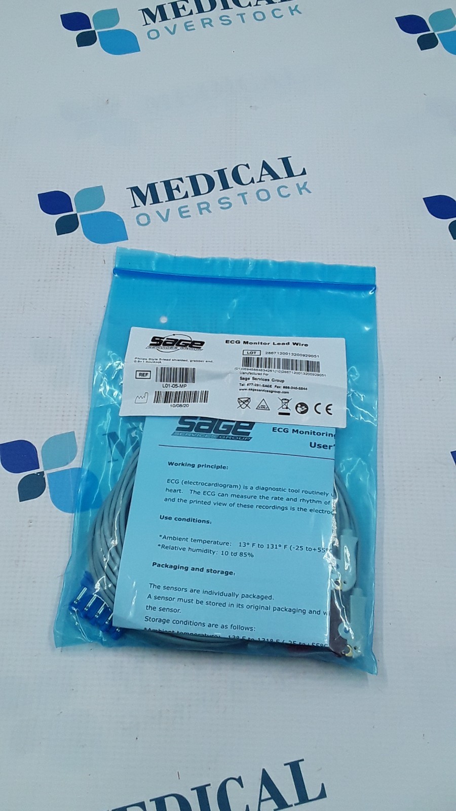 SAGE ECG Monitor Lead Wire Philips Style 5LD Grabber 0.9+1.5m/AHA REF L01-05-MP