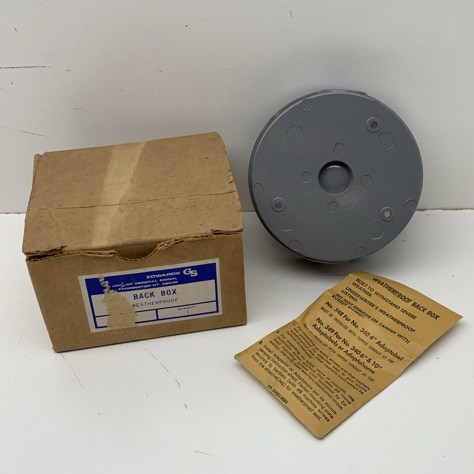 Edwards Signaling 348 Die-Cast Aluminum Weatherproof Back Outlet Box 5" Round