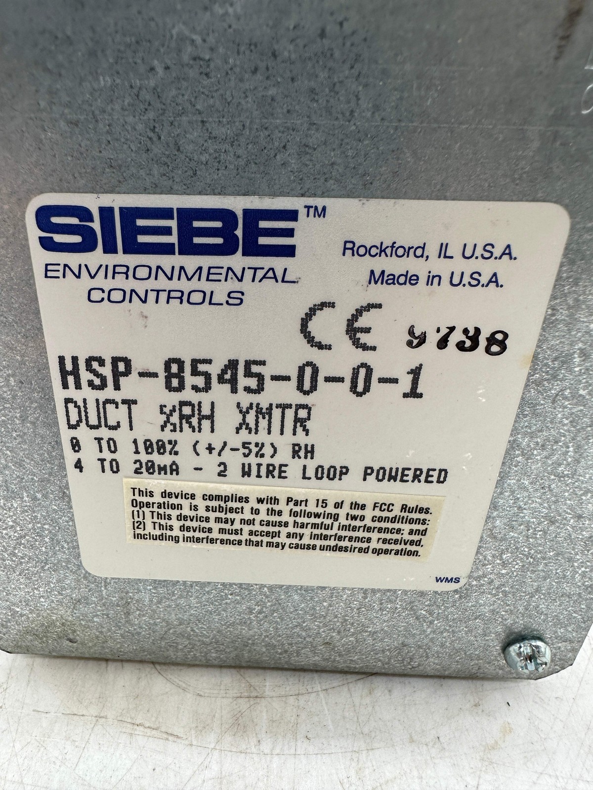 Siebe Environmental Controls HSP-8545-0-0-1 Humidity Transmitter (Open Box)