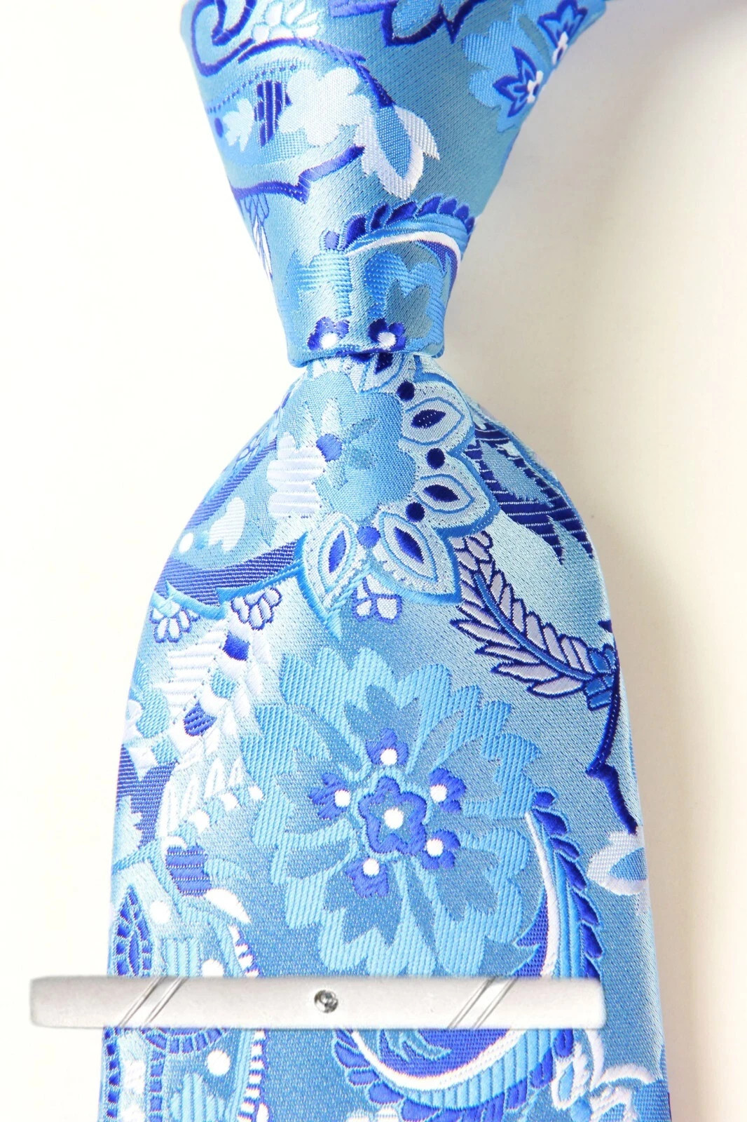 New Classic Stripe Blue Silver JACQUARD WOVEN 100% Silk Men's Necktie Tie