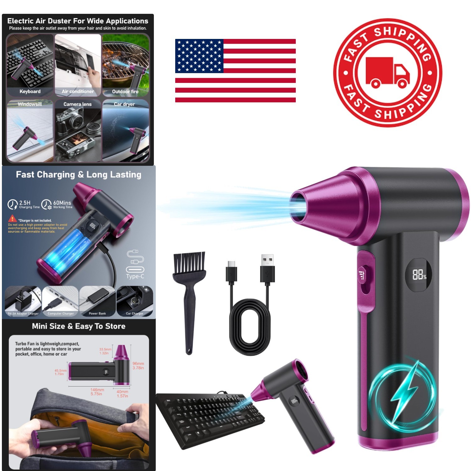 Compressed Air Duster 130000RPM Rechargeable Mini Electric Blower for Cleaning