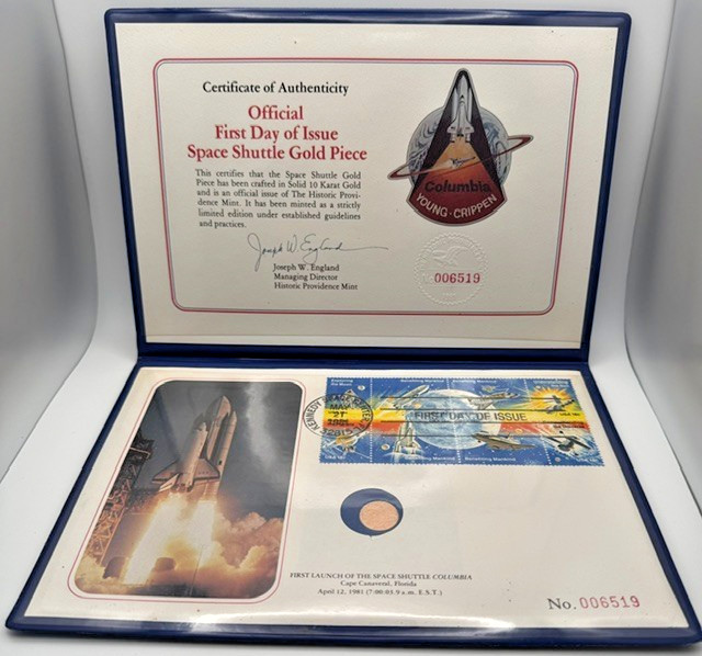 1981 OFFICIAL FIRST DAY OF ISSUE SPACE SHUTTLE 10kGOLD PIECE COMMEMORATIVE #6519