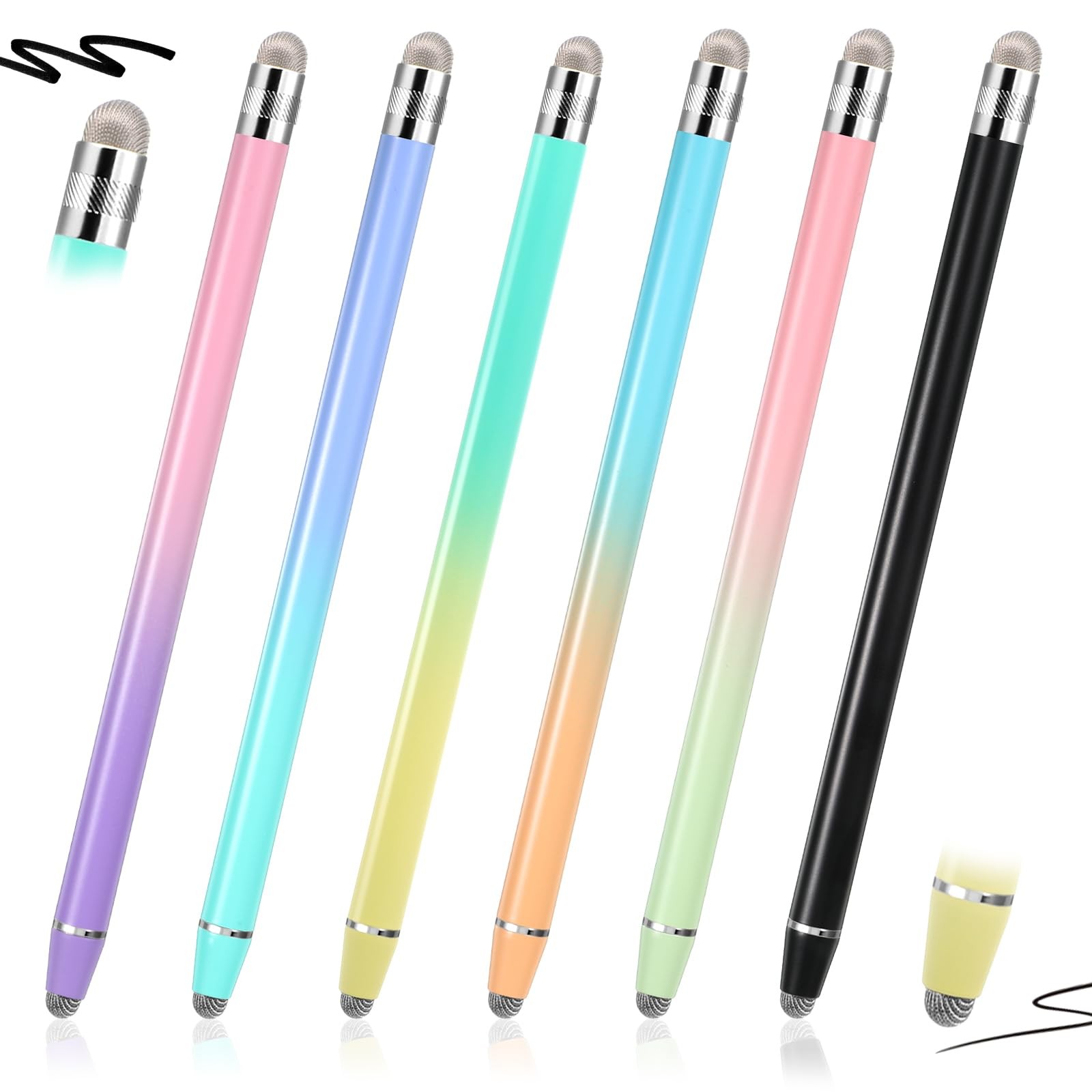 6 Pcs Stylus Pens for Touch Screens, Tablet Pens with Precision Double Fiber ...