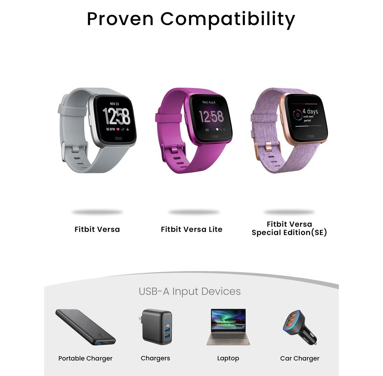Fitbit Versa & Versa Lite & Versa SE USB Charging Dock Station Cable Charger kit