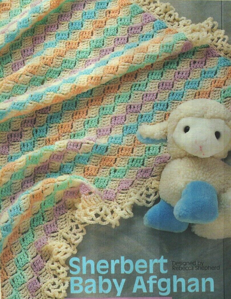 SHERBERT BABY AFGHAN NURSERY DECOR DIGEST SIZE CROCHET PATTERN INSTRUCTIONS
