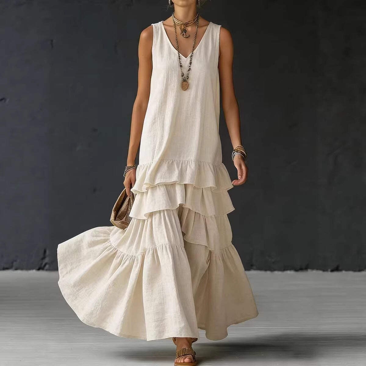 Women's Ice Silk Sleeveless Loose Maxi Dress