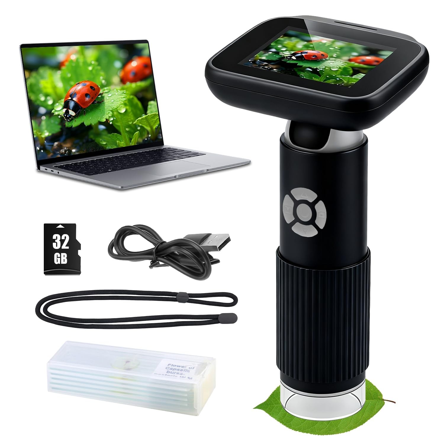 Microscope for Kids with 32GB Card, Adjustable 2.4inch IPS LCD Screen 5 Slides 1