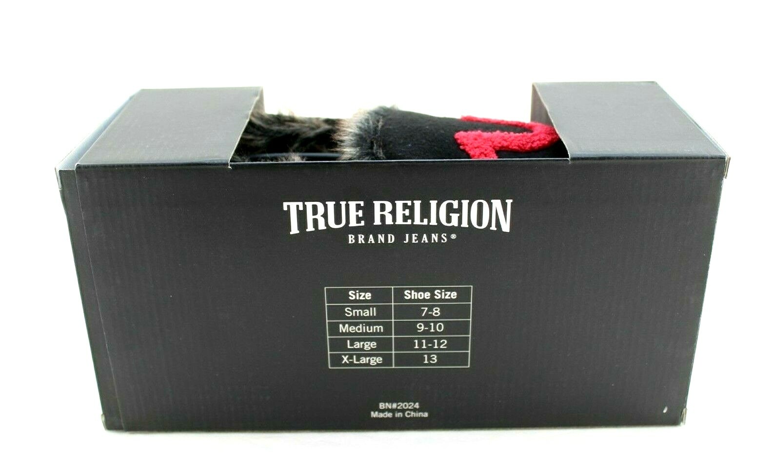 New TRUE RELIGION Size S 7-8 Black / Red Faux Fur Lined Men's Moccasins Slippers
