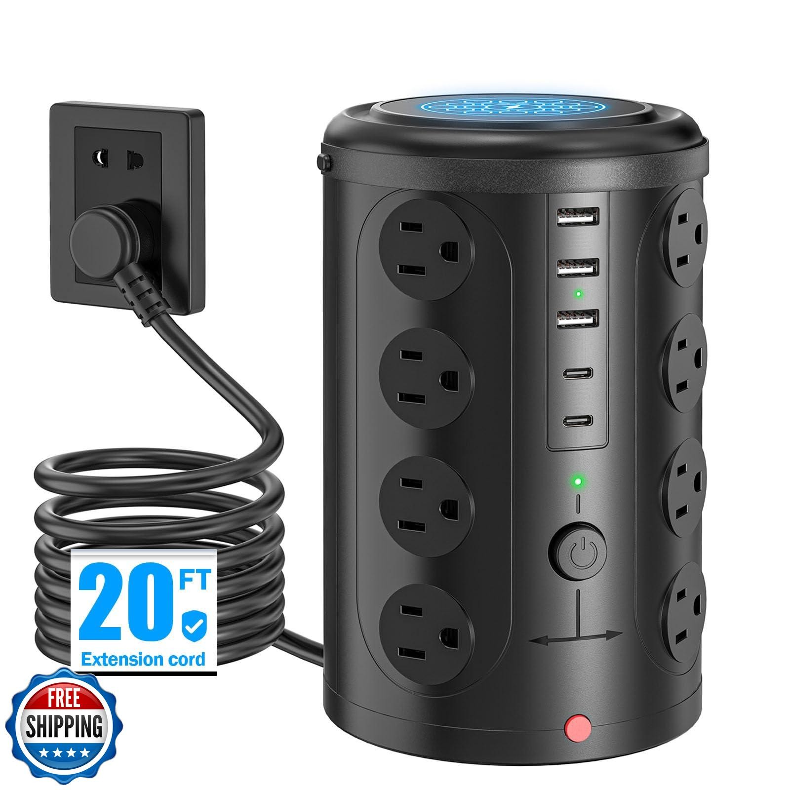 Power Strip Tower Surge Protector with 16 Outlets and 5 USB Ports (2 USB-C),