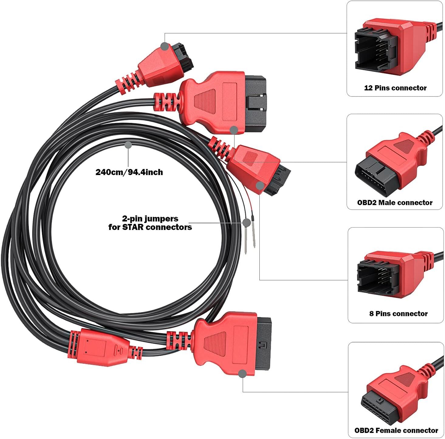 XTOOL 12+8 Pin Auto Diagnostic Cable FCA Cable for Chrysler work with D7 D8 D9
