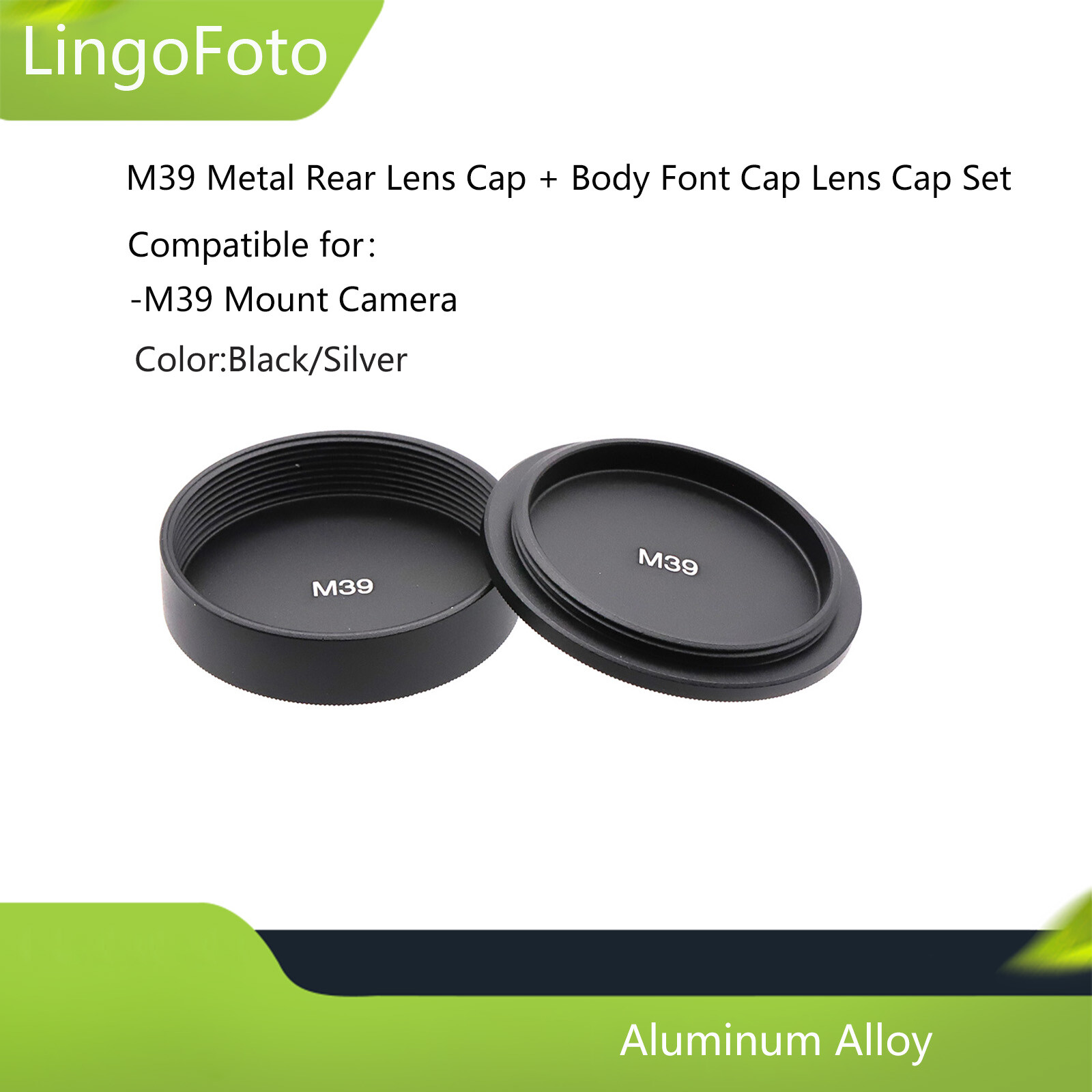 Metal M39 Rear Lens Cap + Body Font Cap Lens Cap Set for M39 Mount Lens Camera