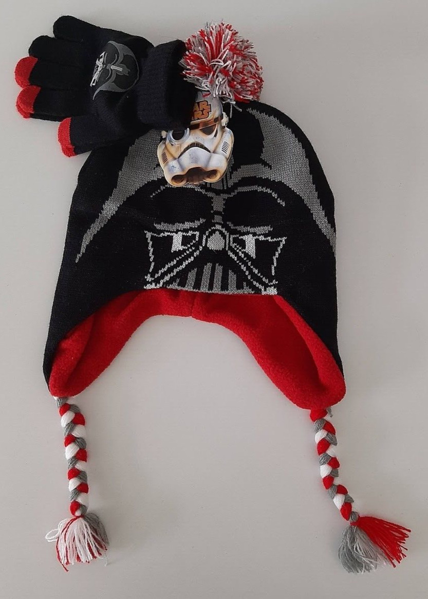 STAR WARS Darth Vader Knit Peruvian Cap Beanie & Mitten Set Toddler One Size Kid