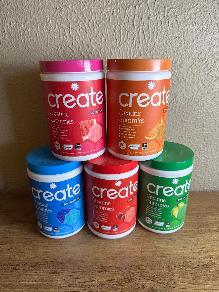Create Creatine Gummies 5-Pack Bundle 90ct Each Watermelon Orange Raspberry Cher
