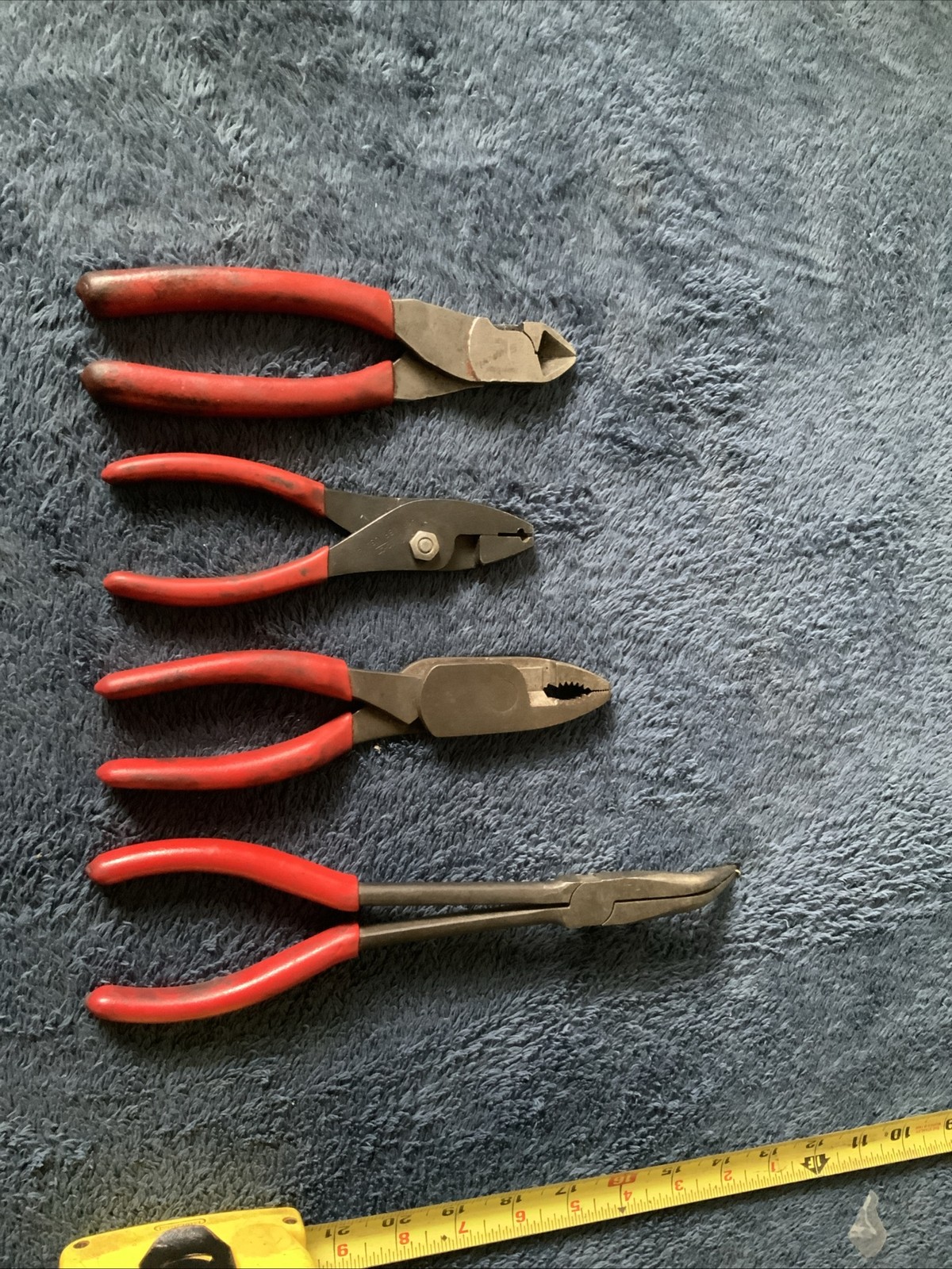 Snap On 4pc Pliers Set……one Can’t See Logo….and One Not Sure If Bent Handle….