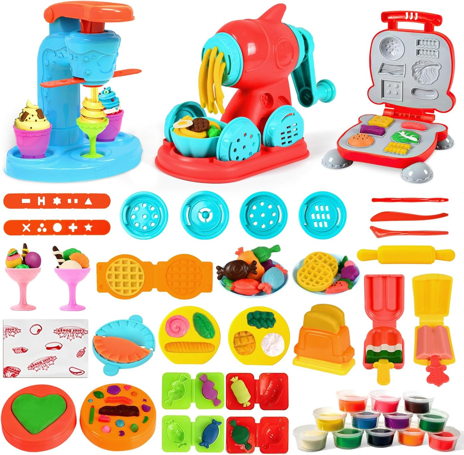 59 PCS 3 in 1 Dough Sets for Kids Ages 3-4-8, Art Crafts Dough Tools Kit, Ice Cr