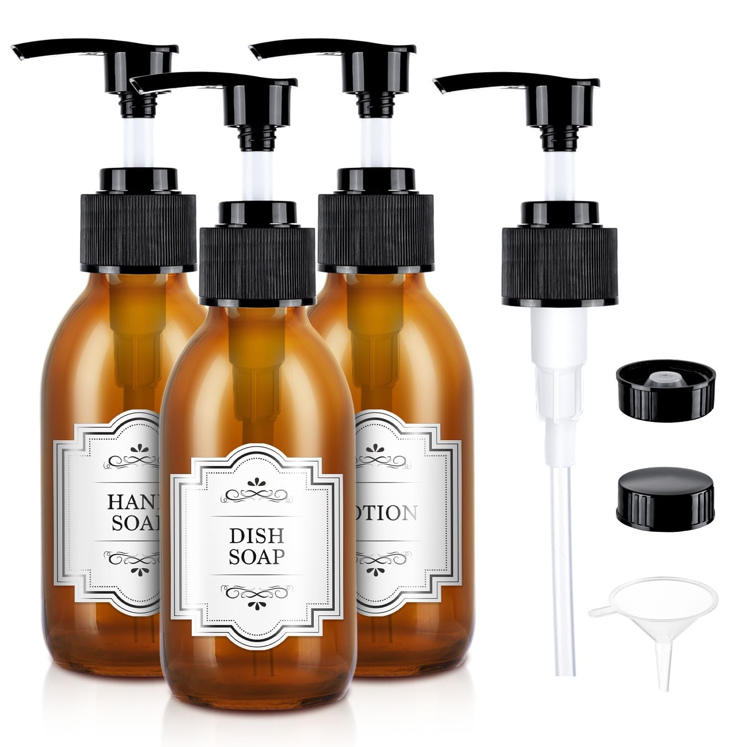 Frasco dispensador de vidrio ámbar, pequeño frasco dispensador de loción aceite