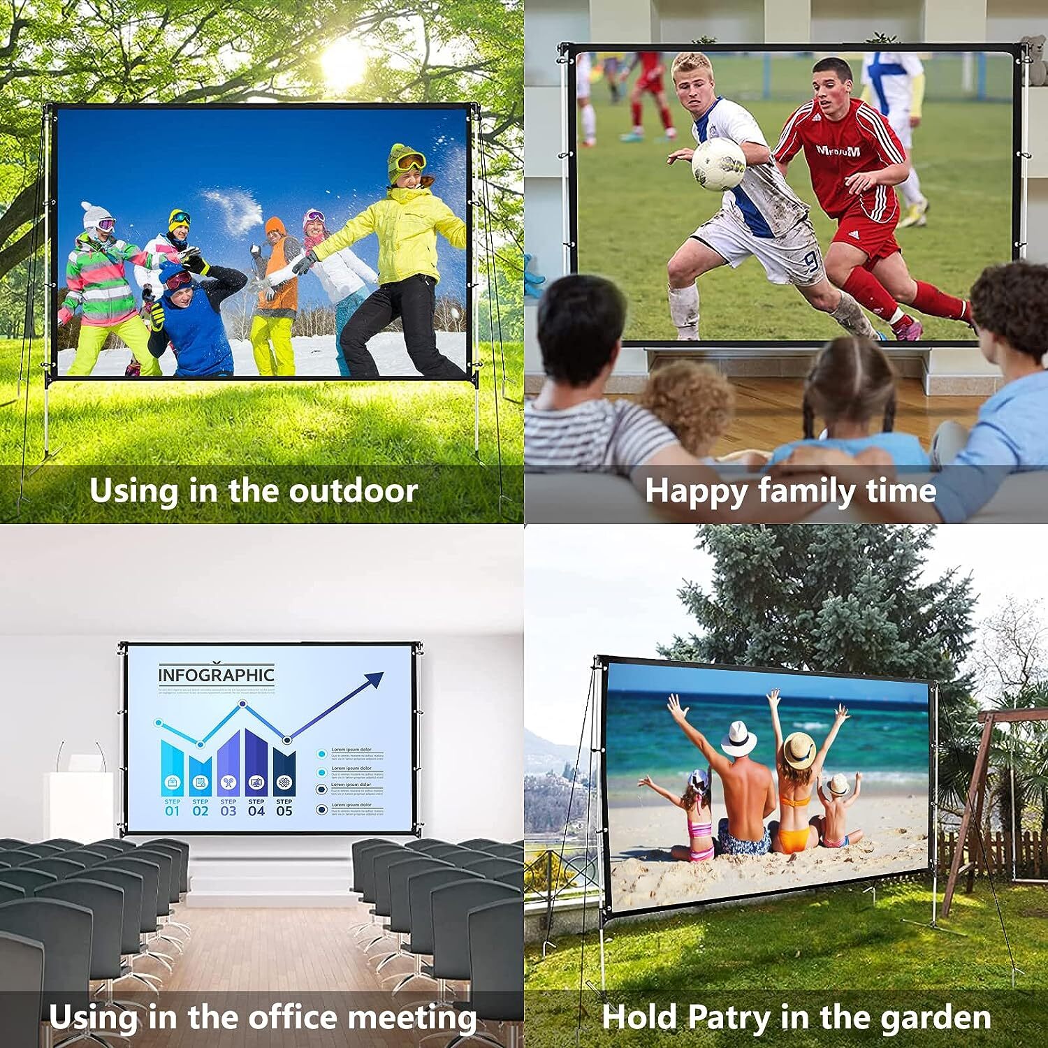 100"/120" Foldable Projector Screen with Stand 16:9 with Carry Bag