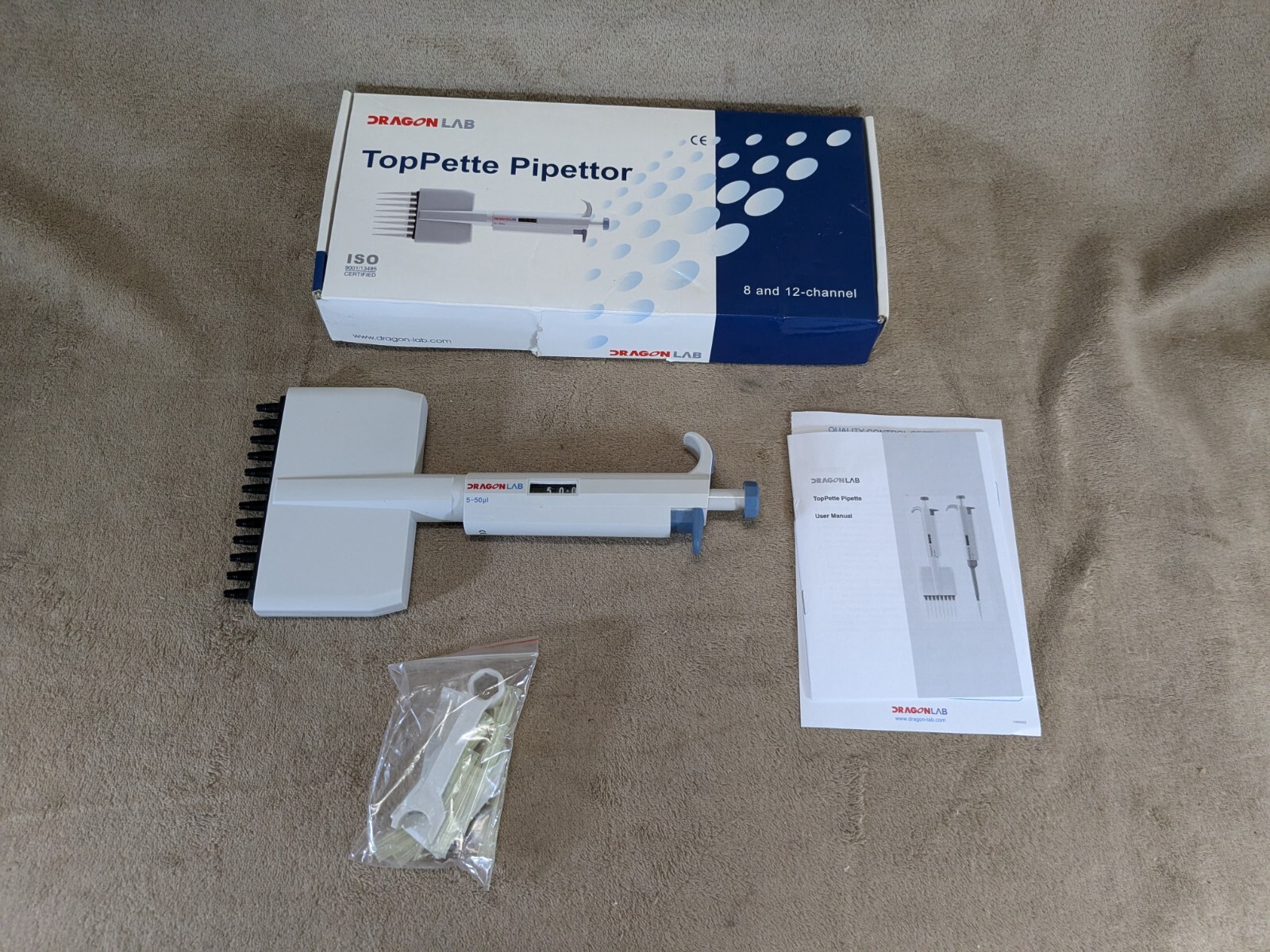 Dragon Lab TopPette 5-50ul 12 Channel Pipettor Adjustable 21R790