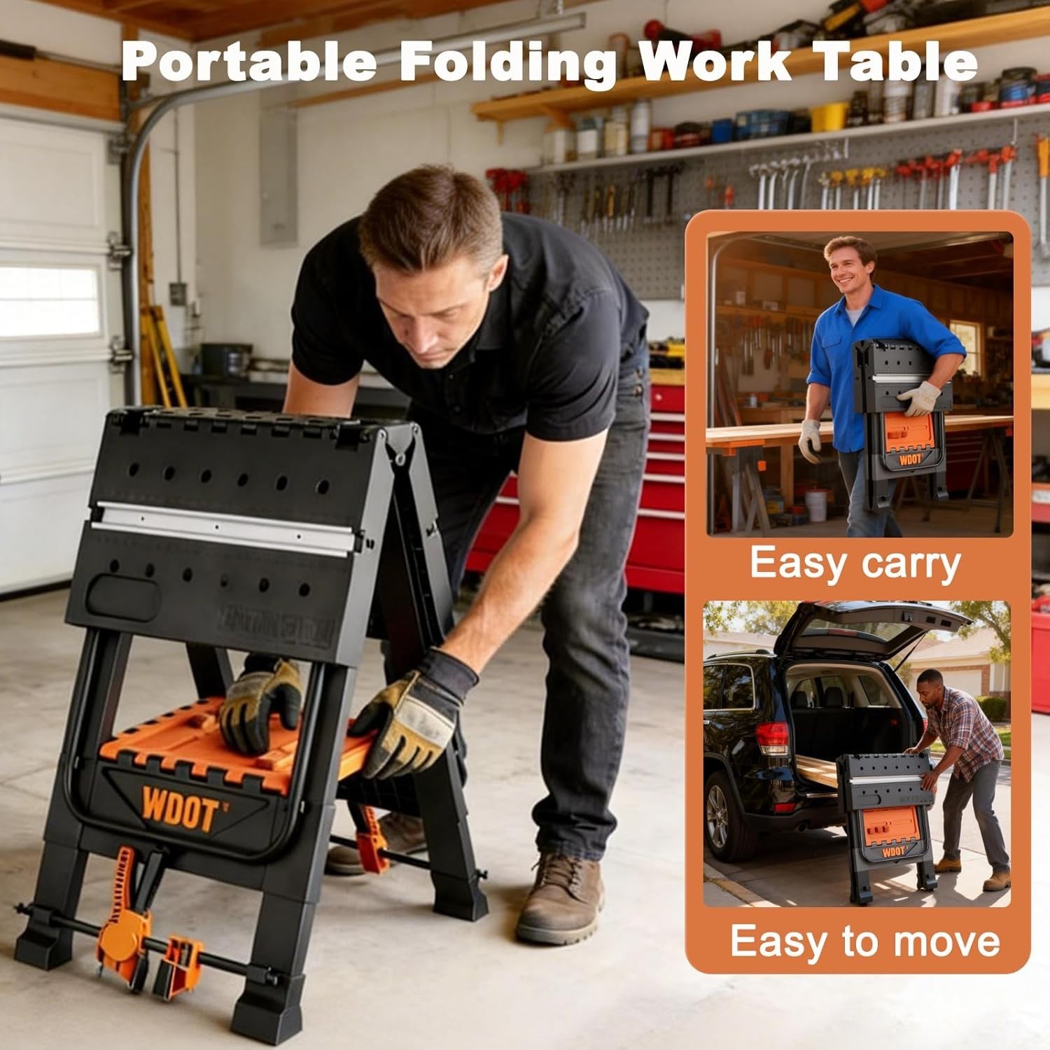 Sturdy 500lbs Mobile Work Table - 2-in-1 Portable Folding Bench for Woodworking