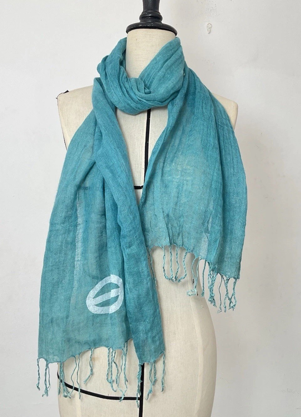 EMPORIO ARMANI Linen Women’s Scarf In  Blue W A Logo Detail 76"/21" GOOD CON