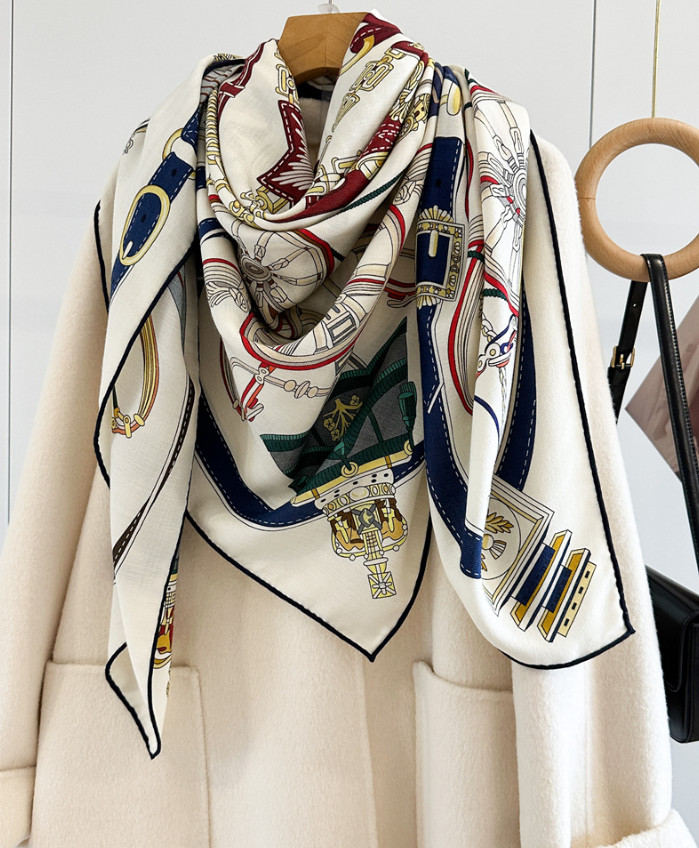 70% Cashmere 30% Silk Wrap Scarf wheel Print Double Face Print Shawl 135X135cm