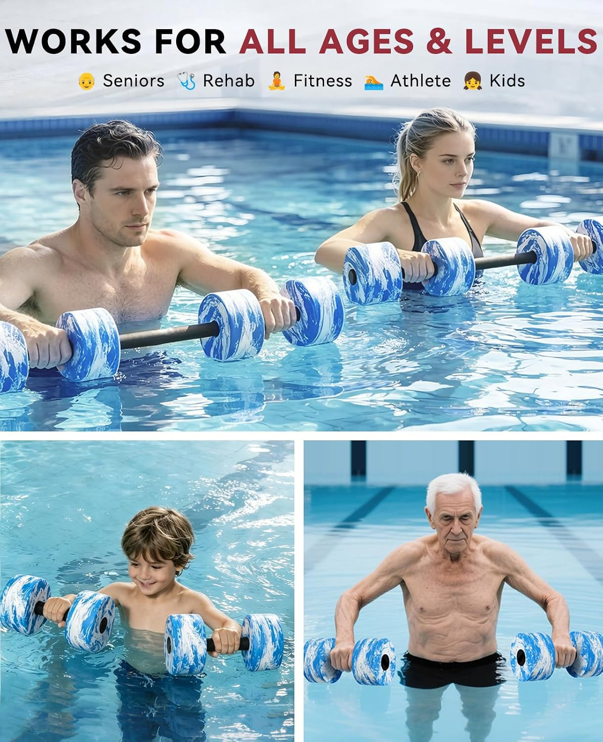 HAPBEAR 3-in-1 Aquatic Exercise Dumbbells, Adjustable Water Weights for Pool Exe