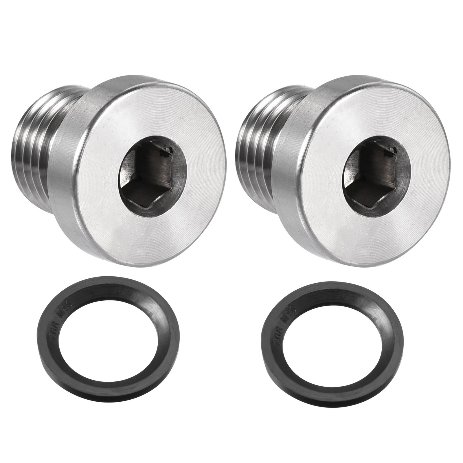 Stainless Steel Inner Hex Head M14 x 1.5 Pipe Fitting Plug with Seal Ring 2Pcs