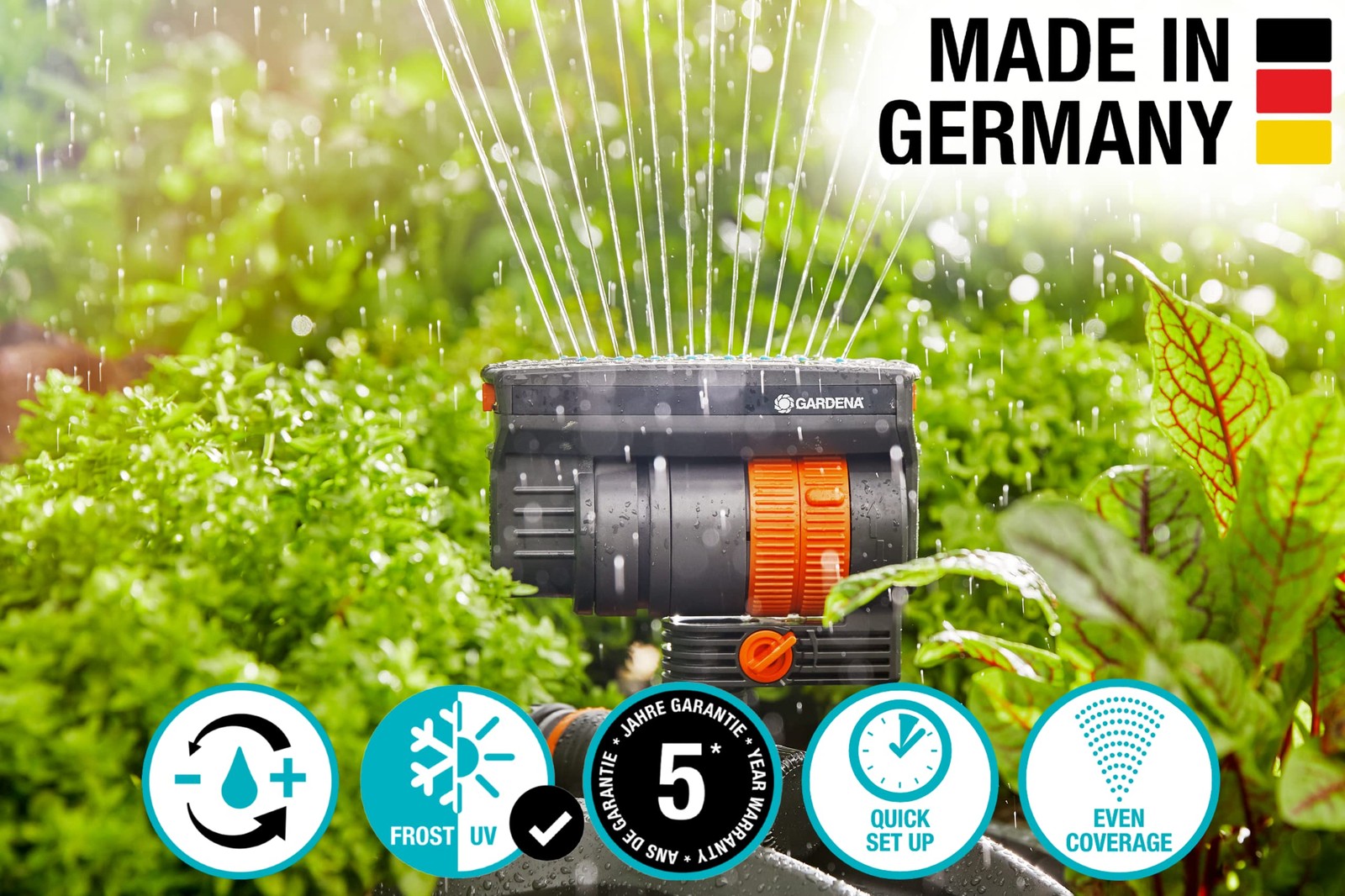Gardena (69-84BZMX) ZoomMaxx Adjustable Sprinkler with Built in Timer Weighte...