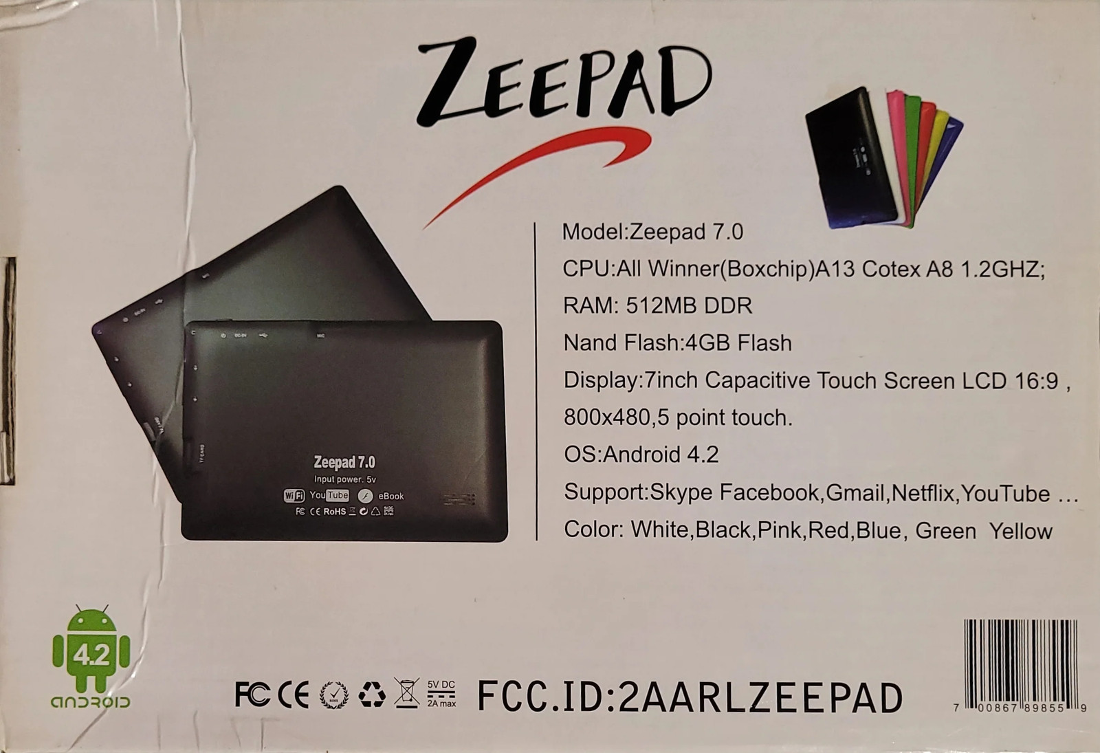 Zeepad 7.0 Android Tablet w/ Box & Case — Pink — Good Condition