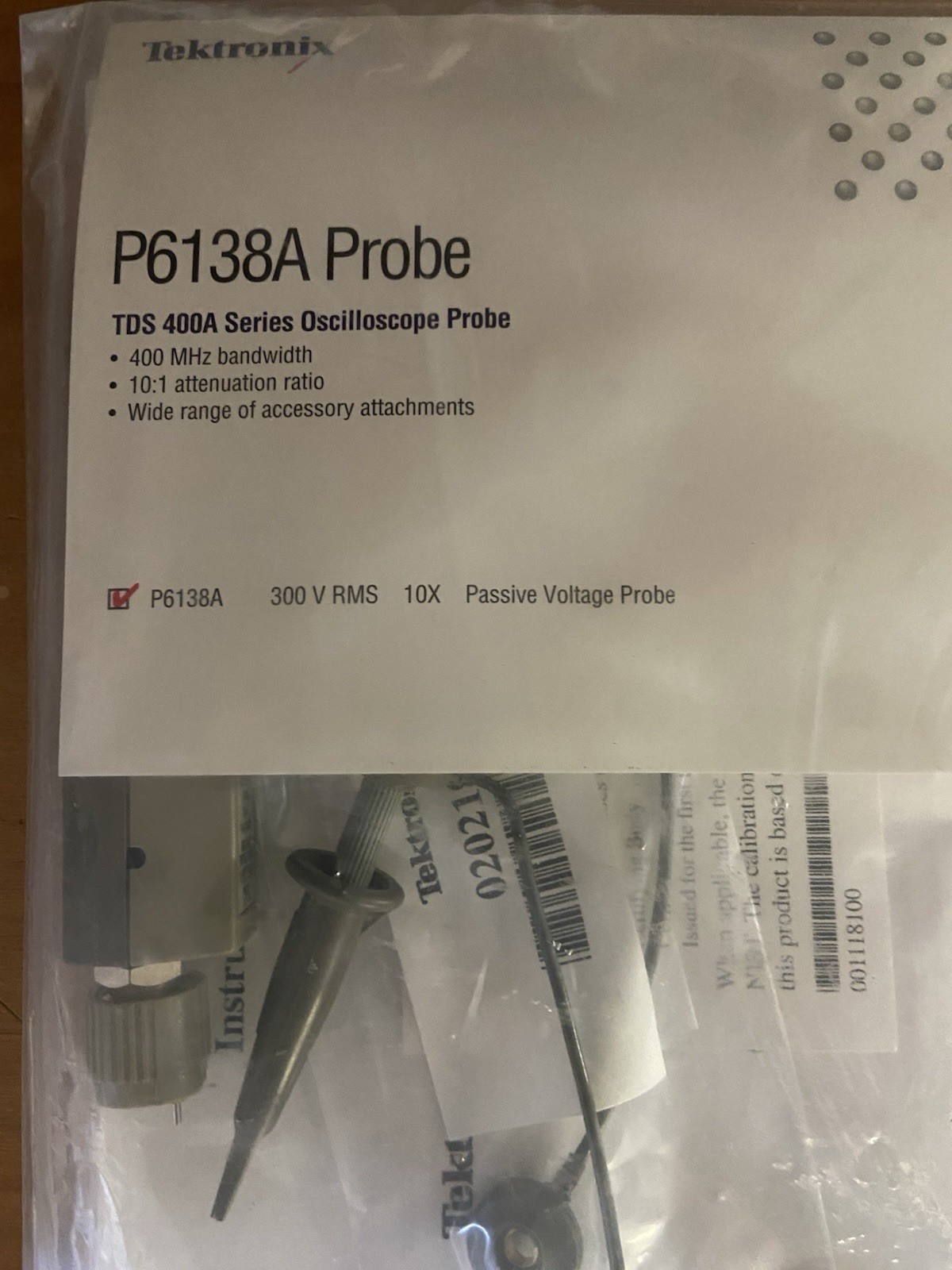 Tektronix P6138A 400 MHz 10X 300V Probe
