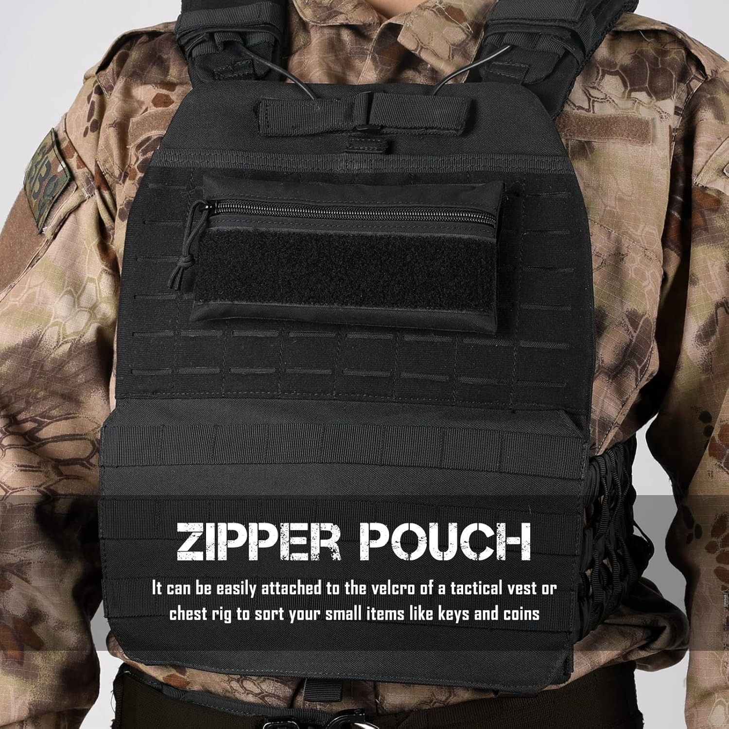 Tactical Zipper Pouch Utility Organizer Bag Insert Nylon Black with Hook Backing