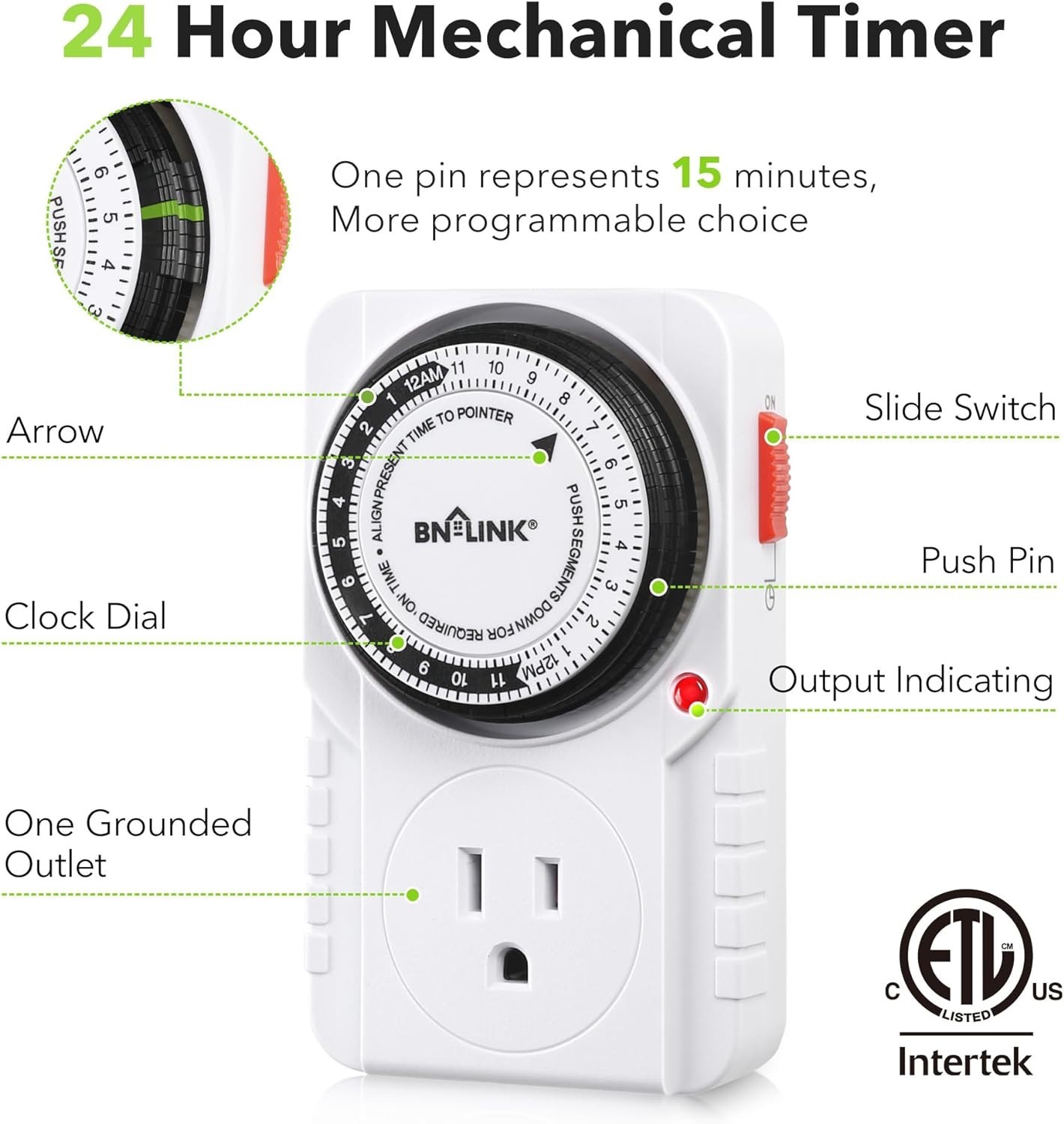 24 Hour Plug-in Mechanical Timer for Efficient Appliance Automation – Listed