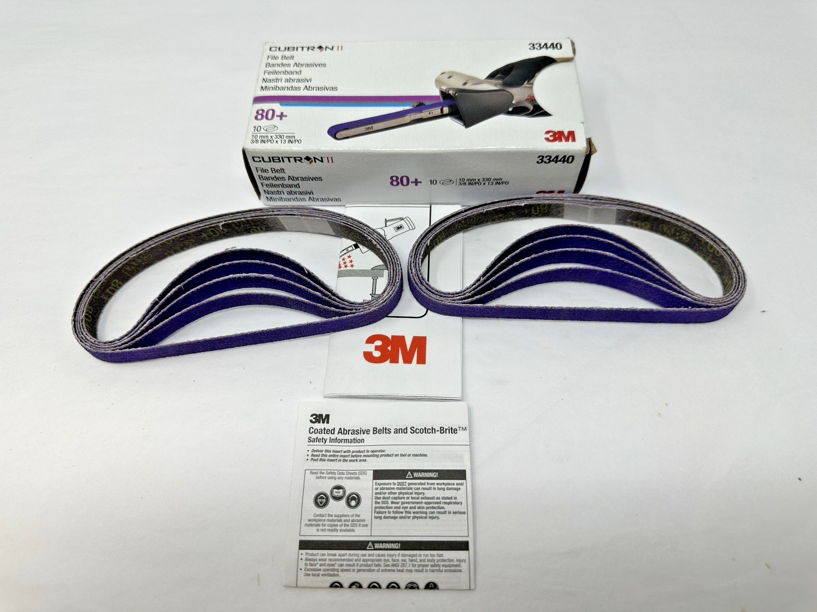 3M 10-Pack of 3/8" x 13" Cubitron File Sanding Belts for #33573, 80+ Grit #33440