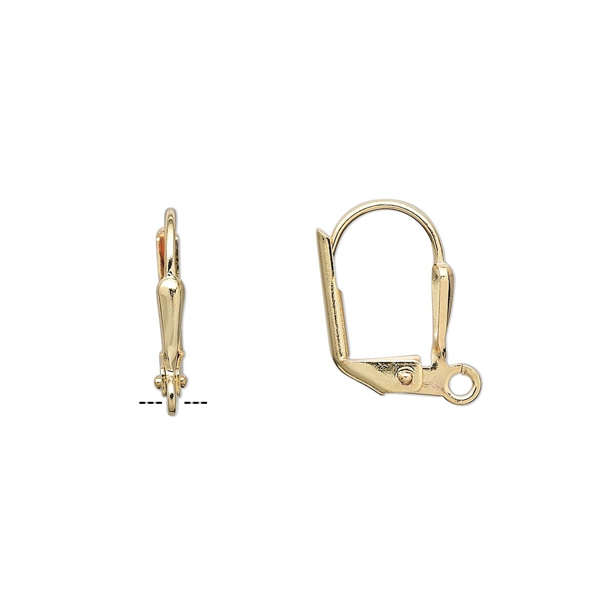 Ear Wire, 100 Gold Plated Brass 16mm Leverback 7x2mm Shield with Open Loop