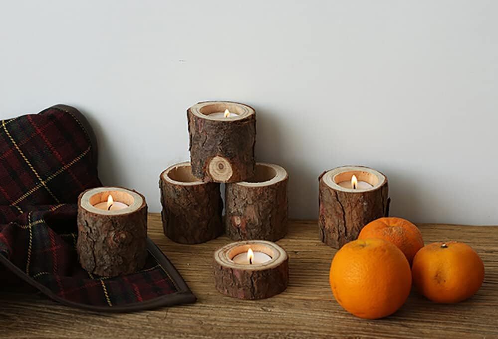Lawei 20 Pack Wooden Tealight Candle Holder, Wood Votive Natural