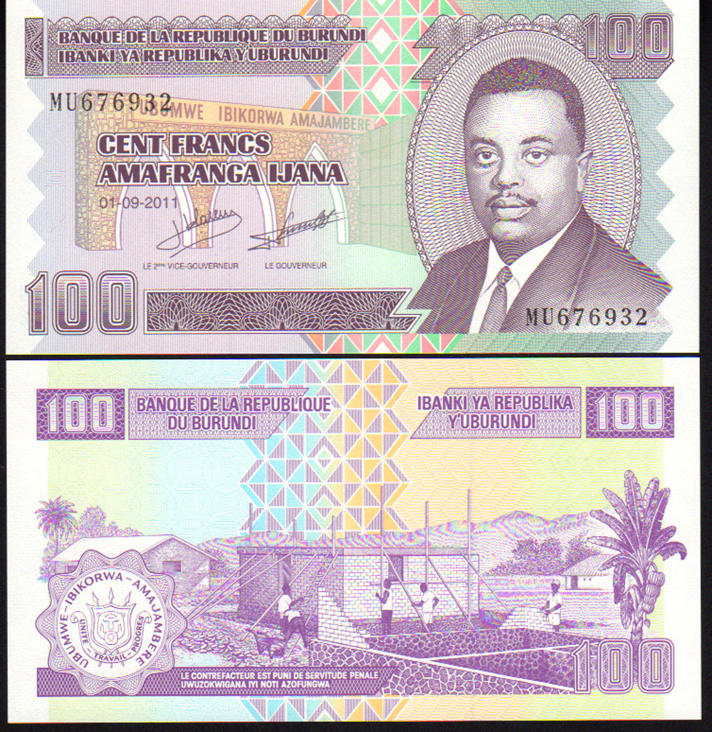 Burundi 100 Francs 2011, Pick 44b Mint Unc