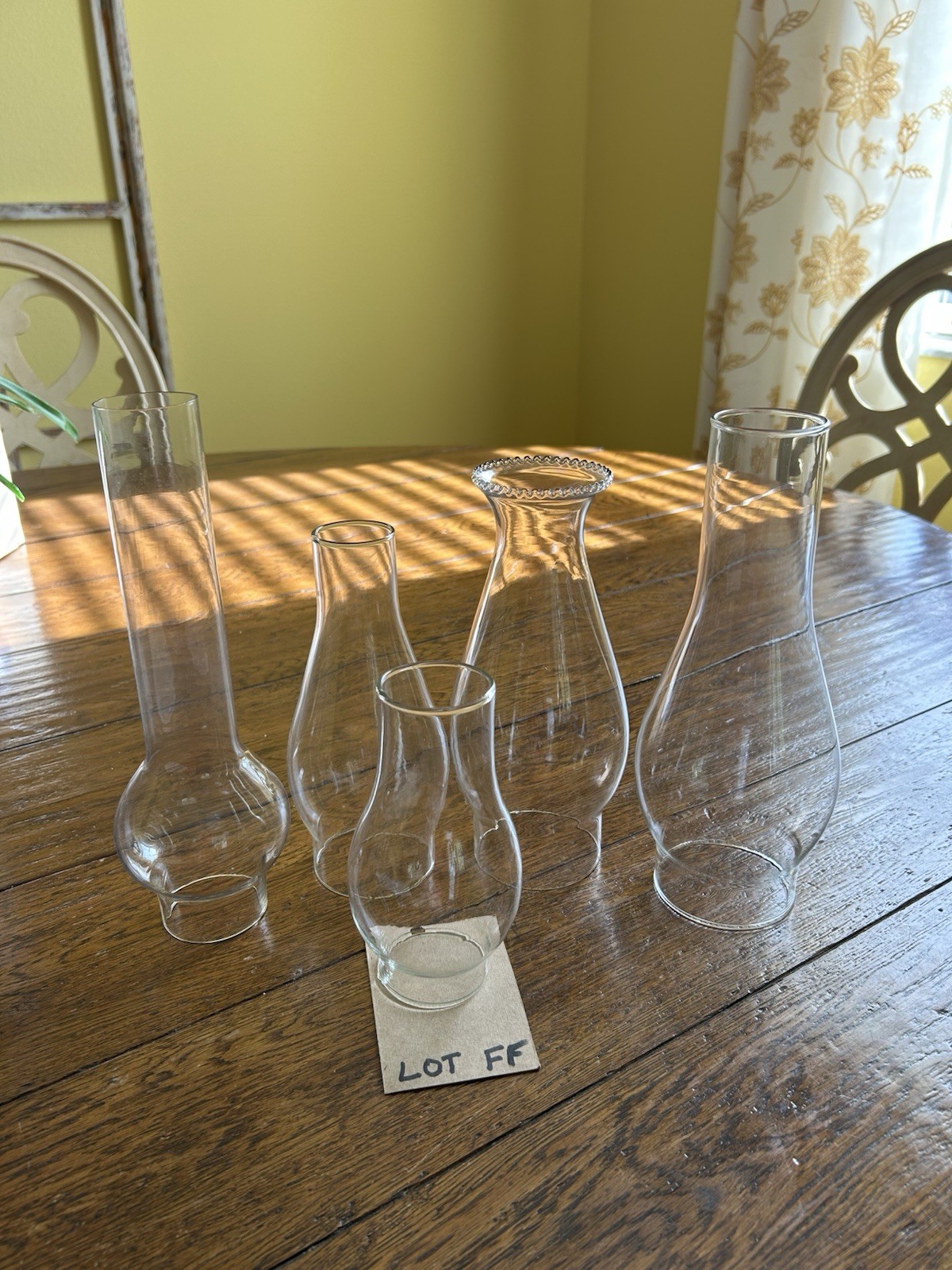 Lot Of 5 Glass Chimneys For Oil Lamps Clear All Sizes One Low Price