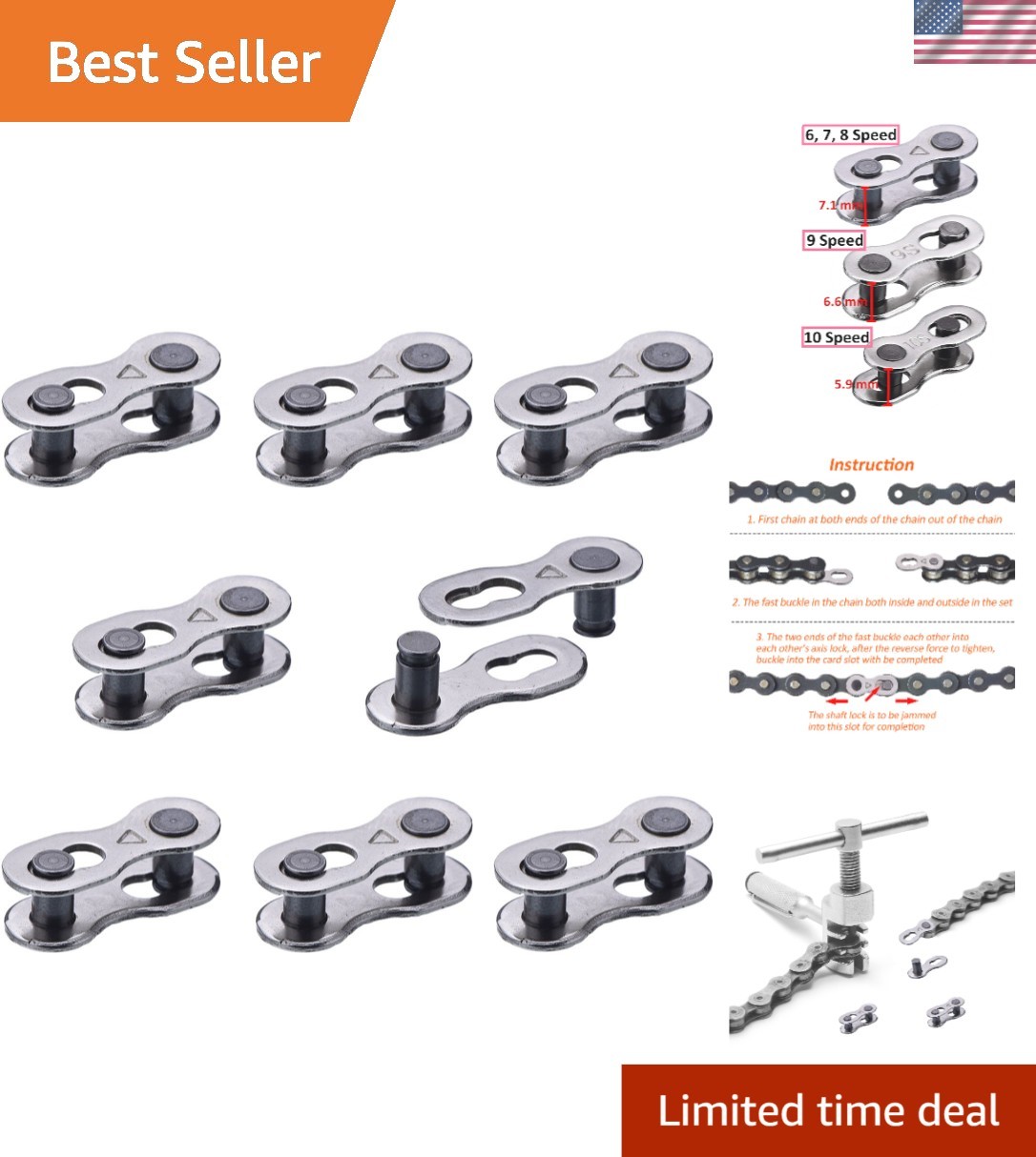 Compact Bicycle Missing Link Set for 6-10 Speed Chains - 16 Steel Pieces