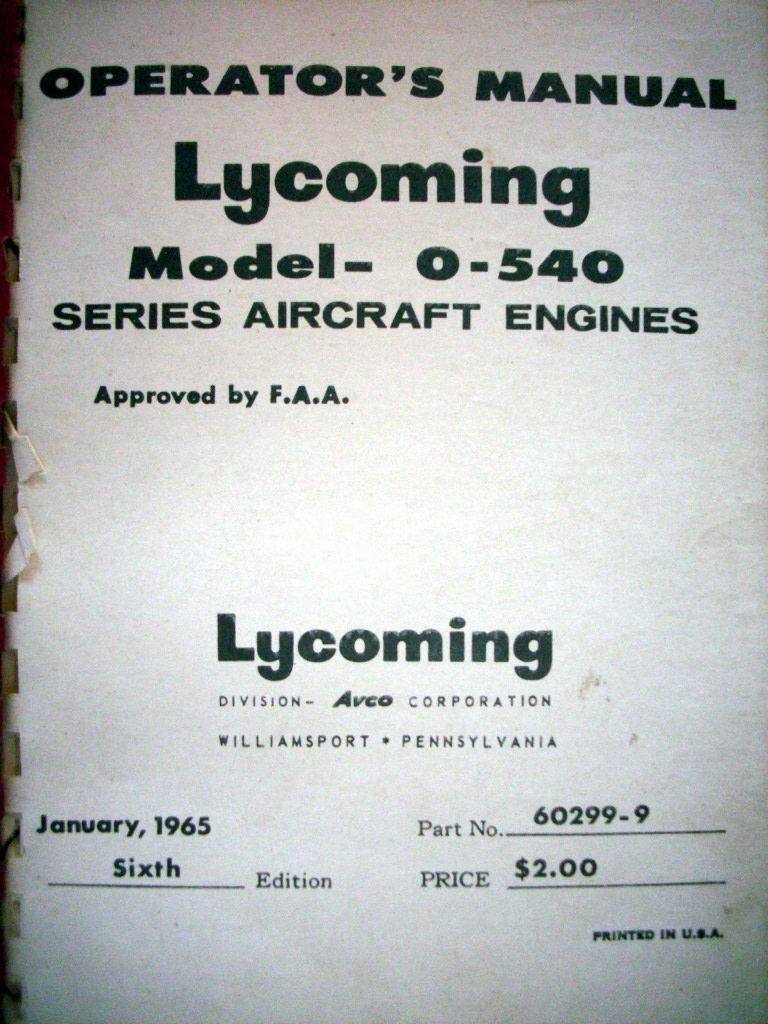 Lycoming O-540 series Engines Operator's Manual