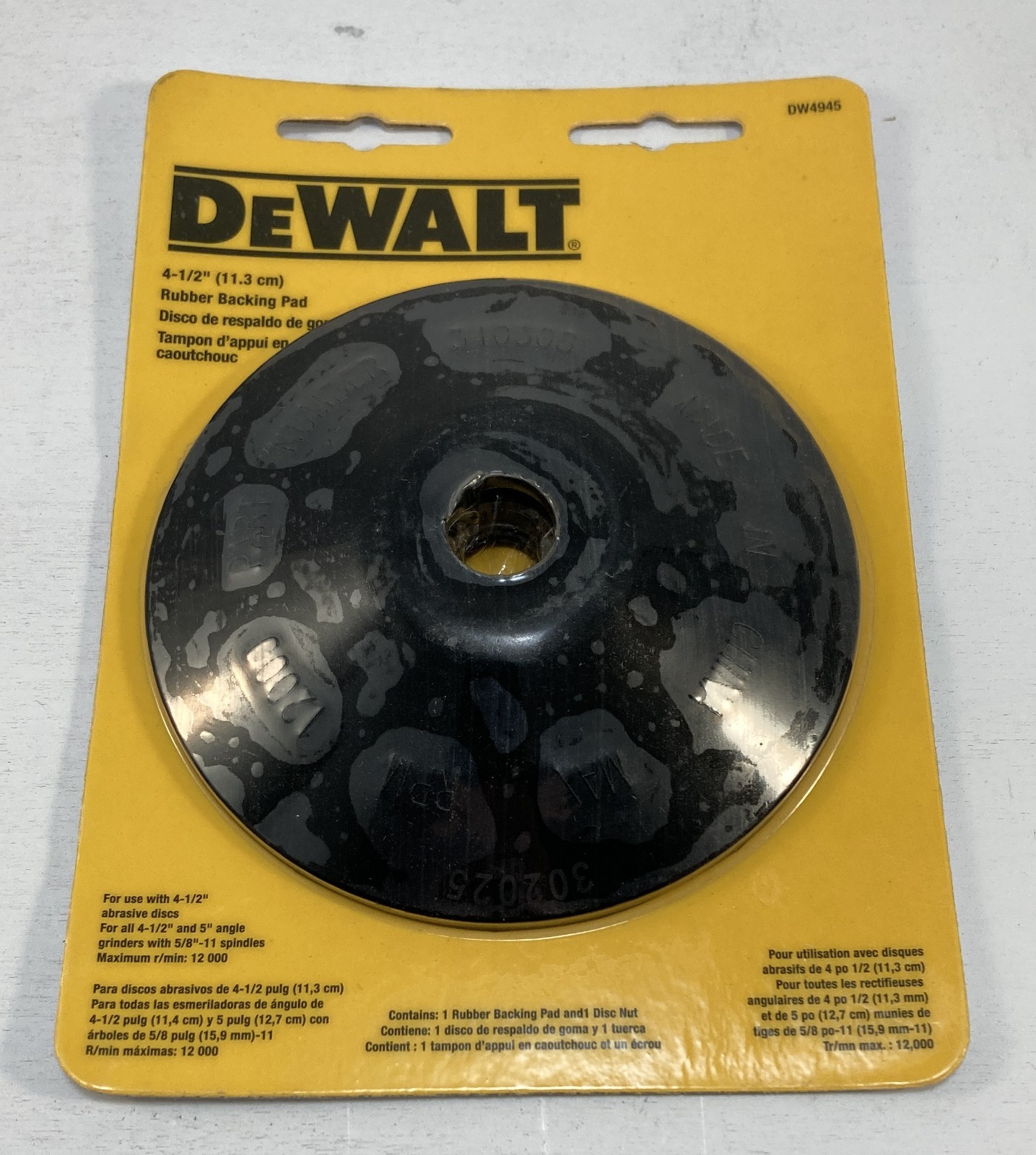 DeWalt 4-1/2" Rubber Backing Pad & Nut DW4945